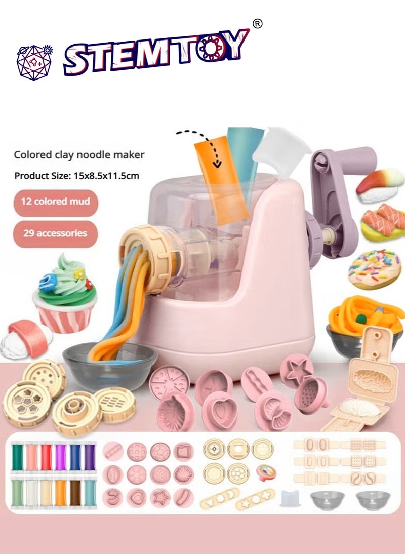 DIY Playdough Set with Noodles Machine & Sushi Molds- 28 Pcs Play Dough Accessories, 12 Colors of Dough, Kitchen & Shop Pretend Play for Creation Fun, Family and Party Game, Toy & Birthday Gift for Kids, Boys & Girls Ages 3+
