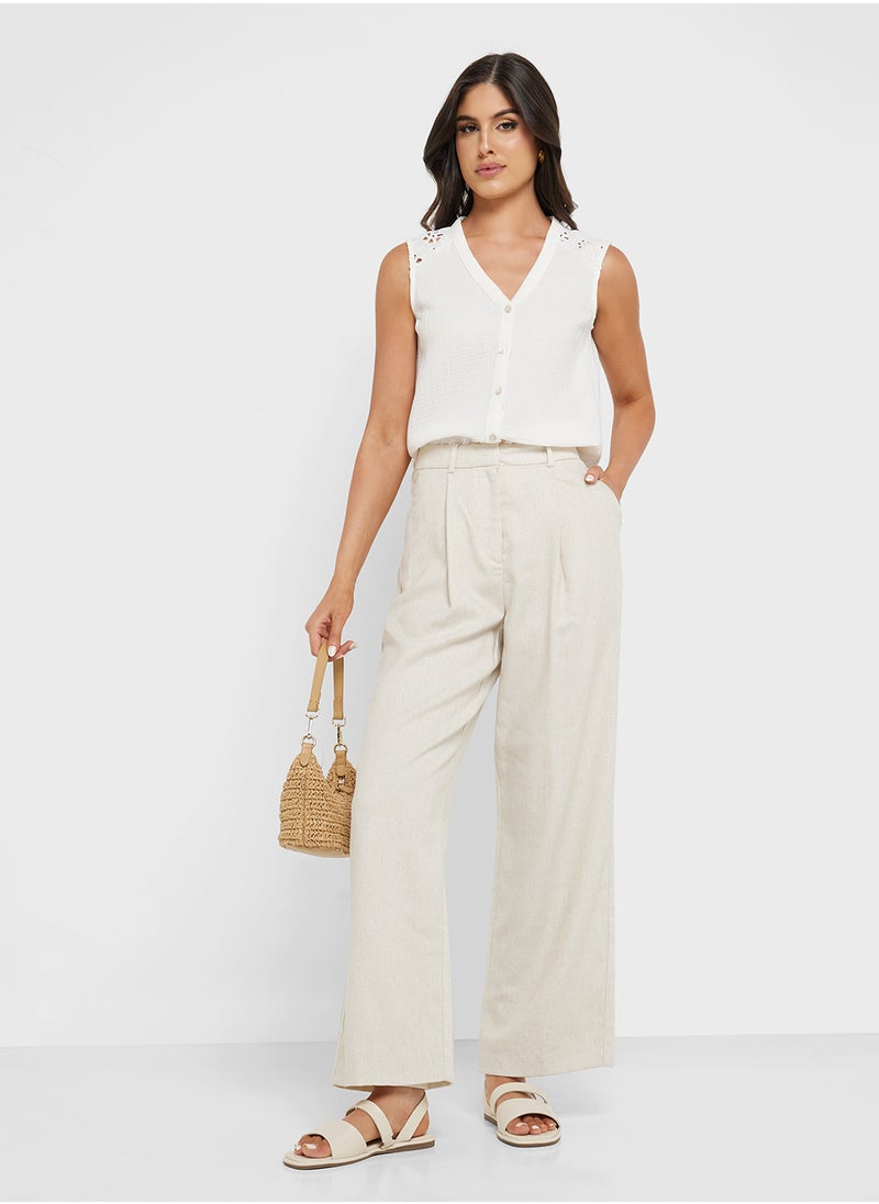 Button Down V-Neck Top