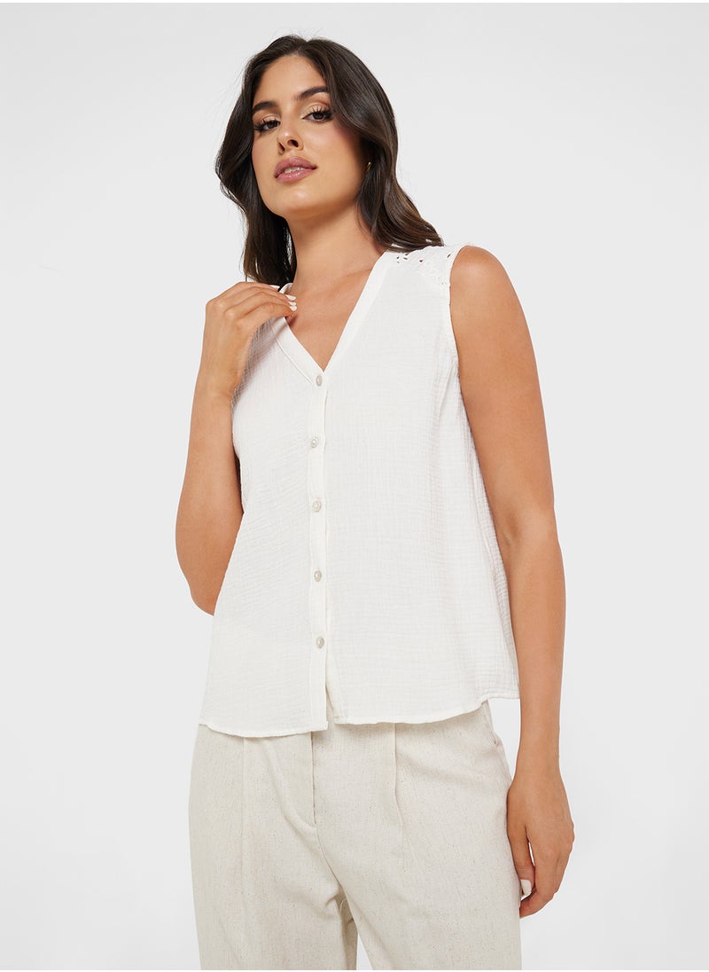 Button Down V-Neck Top