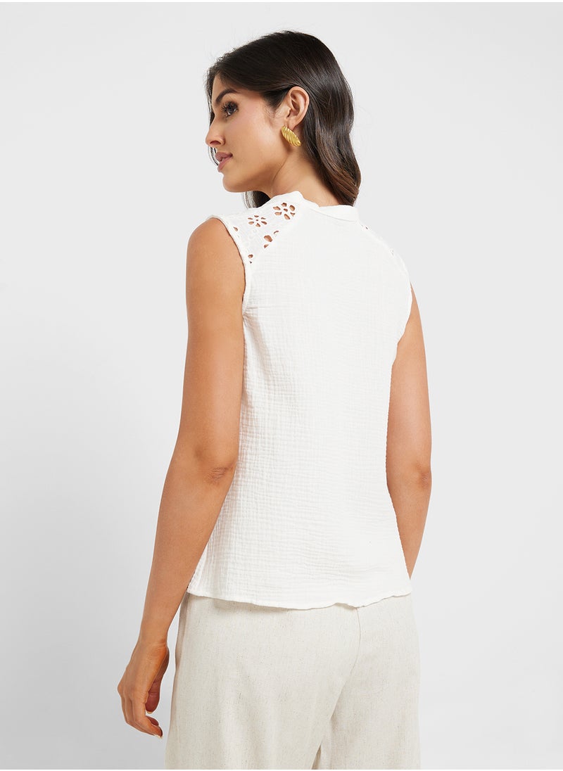 Button Down V-Neck Top