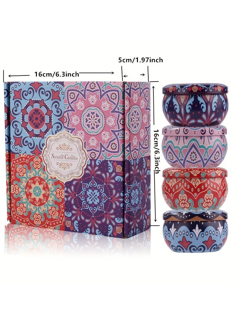 4pcs Scented Candle Set Violet Orange Vanilla Gardenia Scents for Meditation Bathing Yoga Includes Metal Jar Container Perfect Holiday Gift Lavender Jasmine