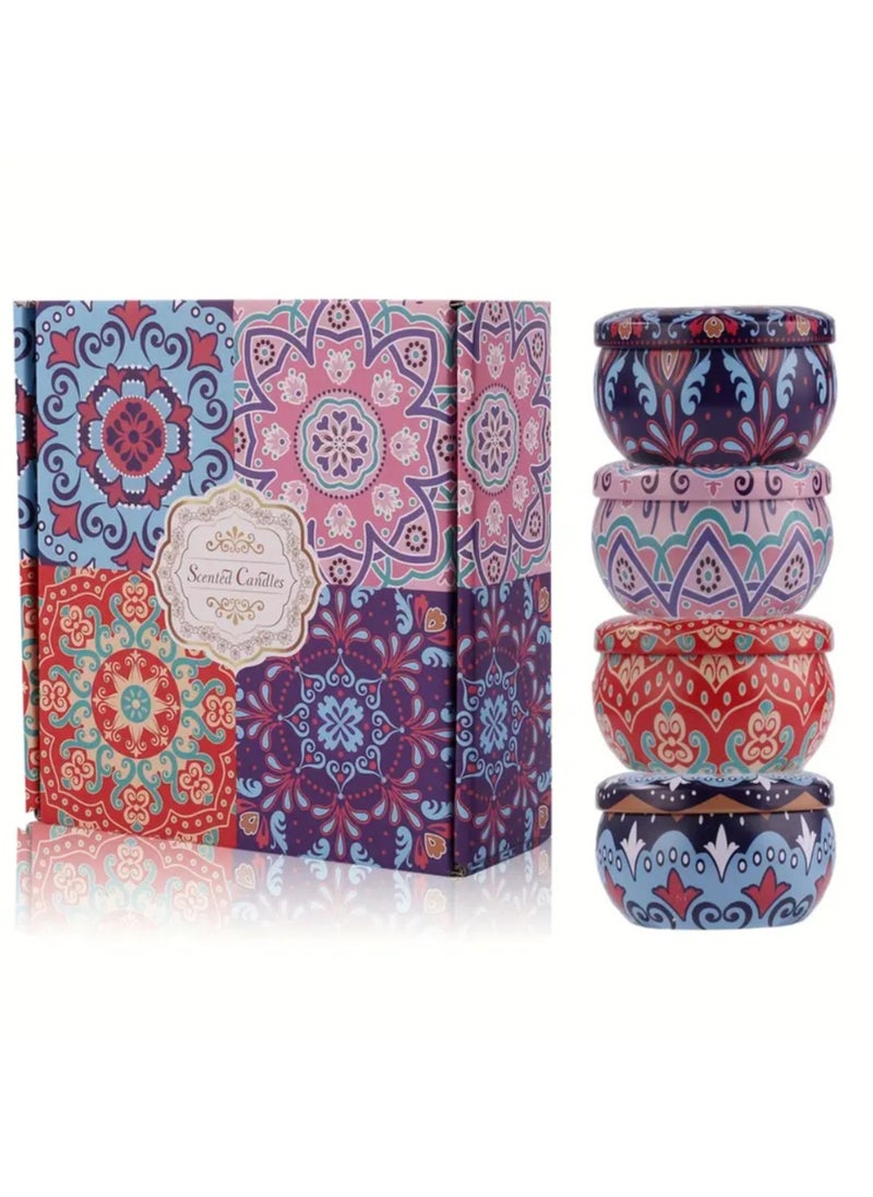 4pcs Scented Candle Set Violet Orange Vanilla Gardenia Scents for Meditation Bathing Yoga Includes Metal Jar Container Perfect Holiday Gift Lavender Jasmine