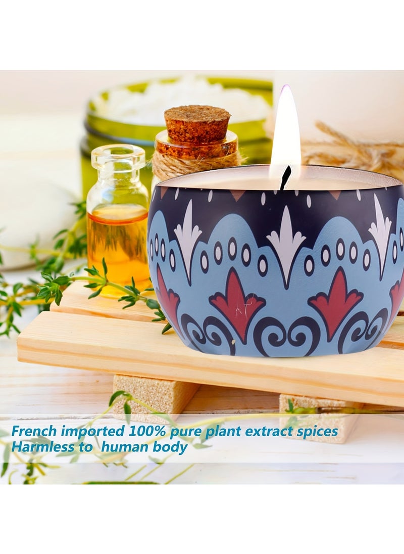 4pcs Scented Candle Set Violet Orange Vanilla Gardenia Scents for Meditation Bathing Yoga Includes Metal Jar Container Perfect Holiday Gift Lavender Jasmine