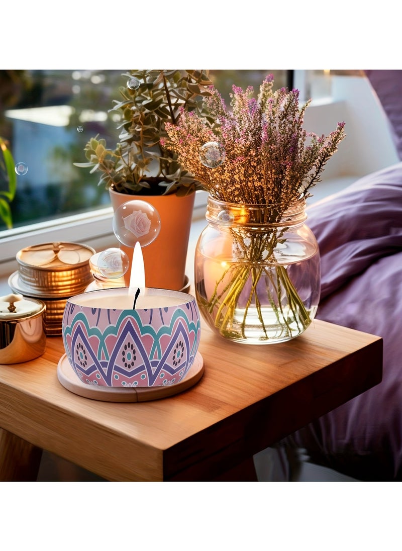 4pcs Scented Candle Set Violet Orange Vanilla Gardenia Scents for Meditation Bathing Yoga Includes Metal Jar Container Perfect Holiday Gift Lavender Jasmine