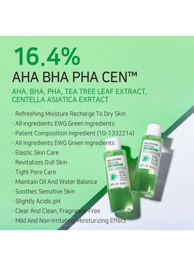 AHA BHA PHA Centella Facial Toner | AHA BHA PHA CEN™ 16.4% 5.41 FL.OZ/Korean Skincare, Exfoliant, Replenishing Moisture, Revitalize for Gentle and Improve Skin Texture