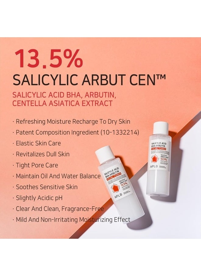 Salicylic Acid BHA Arbutin Facial Toner | SALICYLIC ARBUT CEN™ 13.5% 5.41 FL.OZ/Korean Skincare, Acne & Pore Care, Replenishing Moisture, Revitalize for Gentle and Improve Skin Texture
