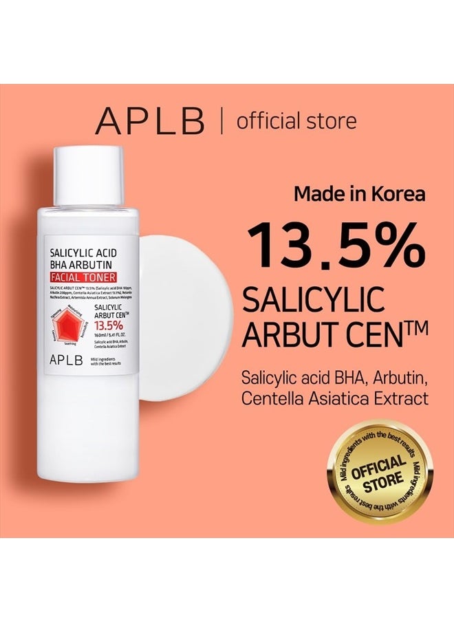 Salicylic Acid BHA Arbutin Facial Toner | SALICYLIC ARBUT CEN™ 13.5% 5.41 FL.OZ/Korean Skincare, Acne & Pore Care, Replenishing Moisture, Revitalize for Gentle and Improve Skin Texture