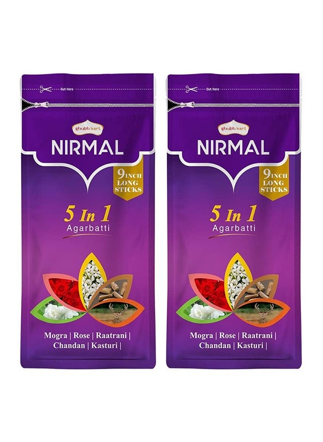 5 in 1 Agarbatti Zipper Pack 150grams - 9 Inch Long Sticks (Pack of 2)– 22.86cm Long Sticks (Combo of 2)|Rose, Mogra, Chandan, Kasturi & Raatrani Fragrance| Charcoal Free