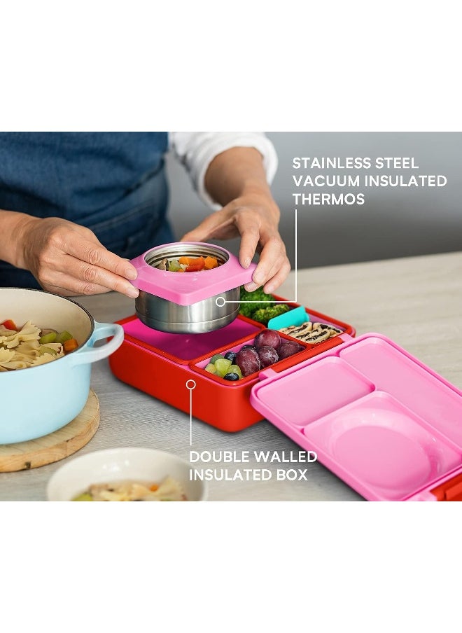 OmieBox Kids Bento Lunch Box, Stainless Steel Bowl, Pink Berry