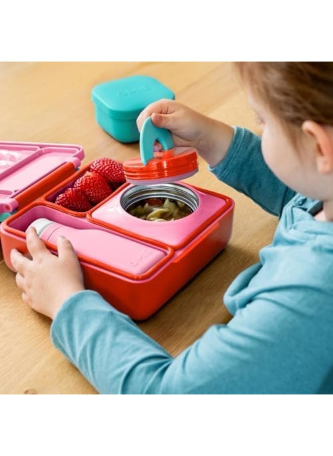 OmieBox Kids Bento Lunch Box, Stainless Steel Bowl, Pink Berry