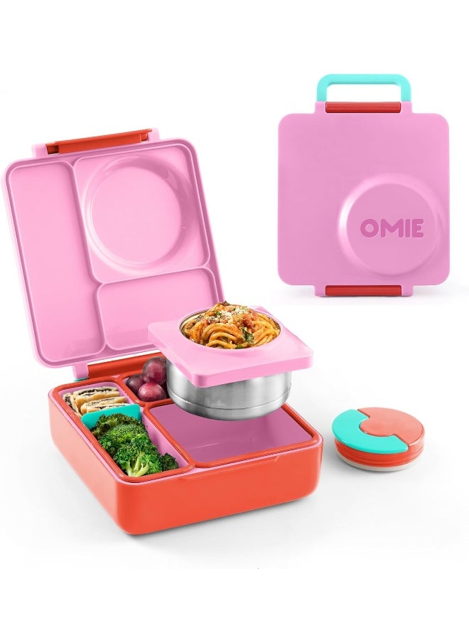OmieBox Kids Bento Lunch Box, Stainless Steel Bowl, Pink Berry