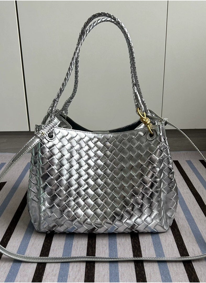 Veneta Small Andiamo Parachute Bag in Intrecciato Leather