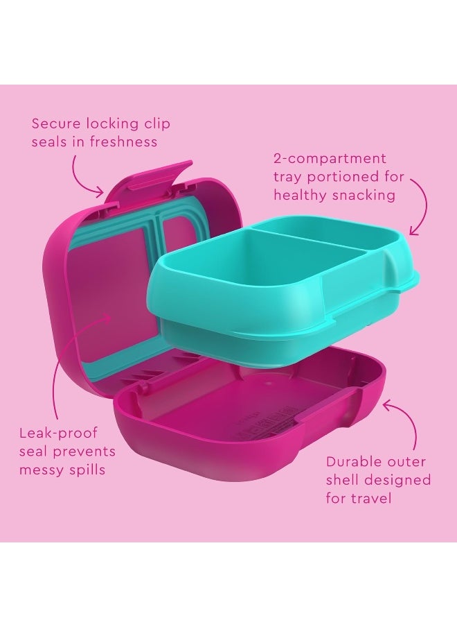 Bentgo Kids Snack - 2 Compartment Leak-Proof Bento-Style Food Storage for Snacks and Small Meals, Easy-Open Latch, Dishwasher Safe, and BPA-Free - Ideal for Ages 3+ (Fuchsia/Teal)