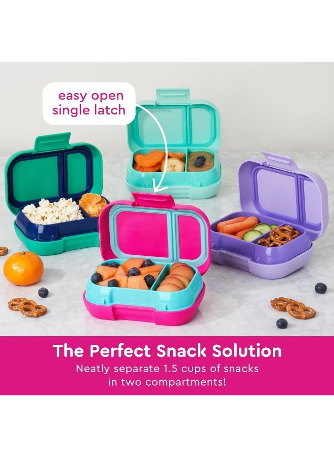 Bentgo Kids Snack - 2 Compartment Leak-Proof Bento-Style Food Storage for Snacks and Small Meals, Easy-Open Latch, Dishwasher Safe, and BPA-Free - Ideal for Ages 3+ (Fuchsia/Teal)