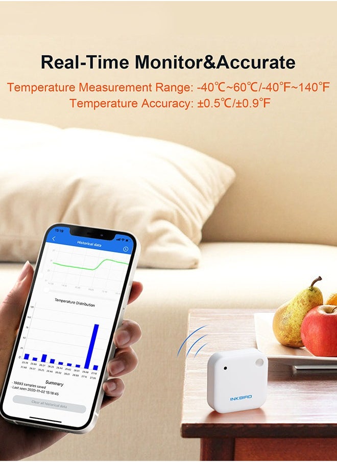 INKBIRD Bluetooth ONLY Temperature Smart Sensor IBS-TH2 Thermometer Alerts Calibration Interval Setting Graph and Data Export Data Logger NO Hygrometer Function