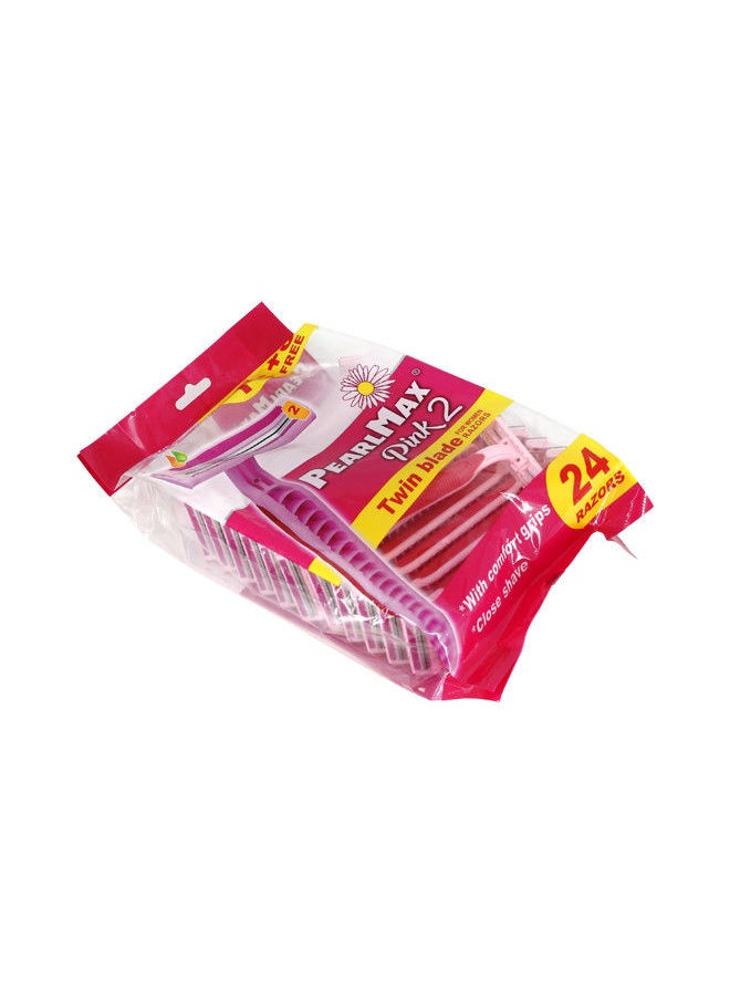 Pearl Max Pink 2 Twin blade Disposable shaving Razors for Women Comfort grip Smooth Shave Reduce Irritation Better Precision-24 Pieces