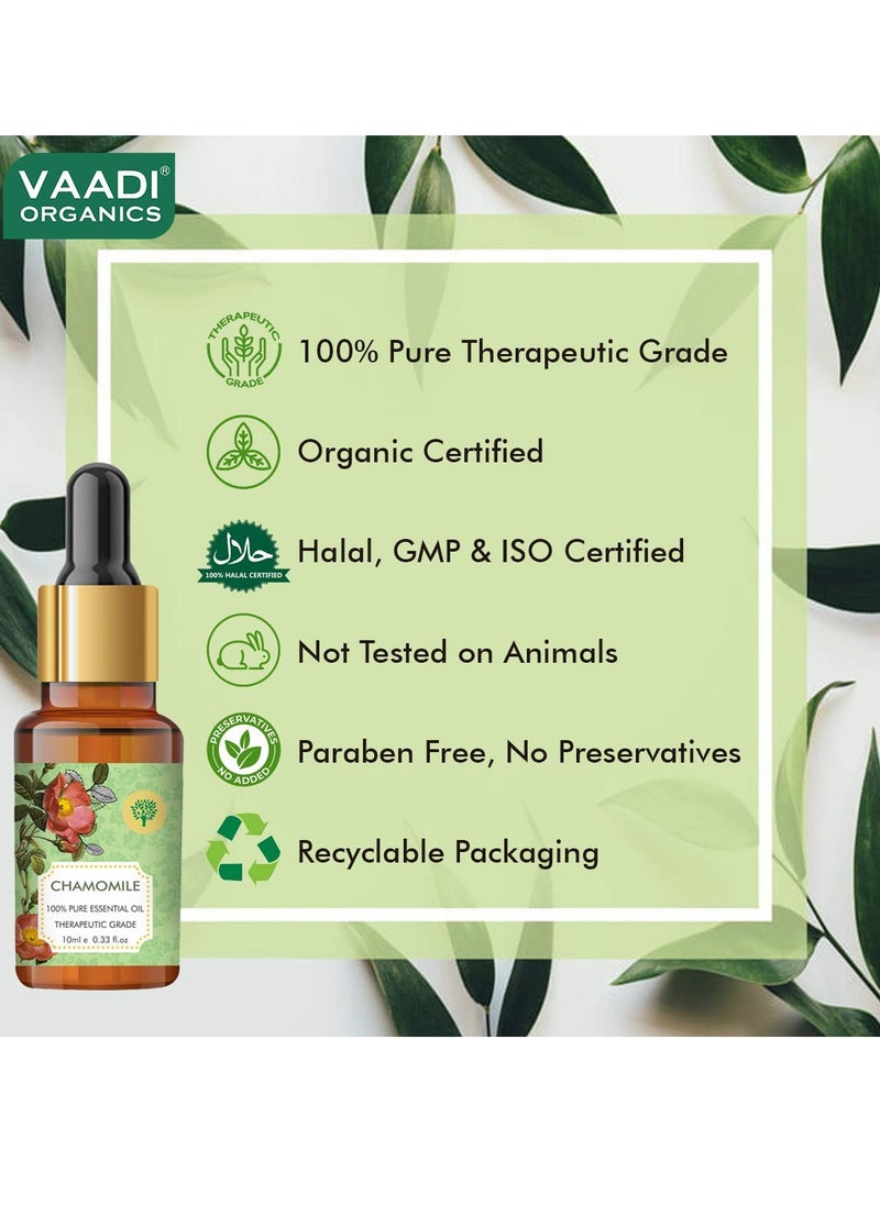 VAADI HERBALS Chamomile Essential Oil - Reduces Blemishes Evens Skin Tone - Relieves Stress Better Sleep - 100% Pure Therapeutic Grade 10 ml