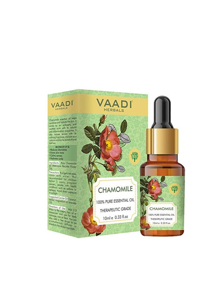 VAADI HERBALS Chamomile Essential Oil - Reduces Blemishes Evens Skin Tone - Relieves Stress Better Sleep - 100% Pure Therapeutic Grade 10 ml