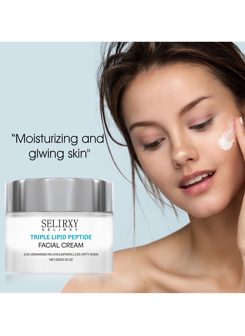 SELIRXY Triple Lipid Peptide Facial Cream 50g - Anti-Aging Face Cream with 2.5% Ceramides & 4% Cholesterol - Moisturizer for Skin Repair & Wrinkle Reduction