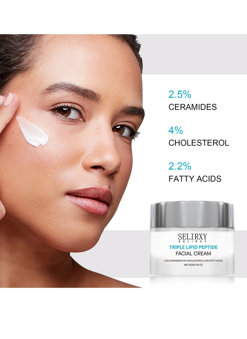 SELIRXY Triple Lipid Peptide Facial Cream 50g - Anti-Aging Face Cream with 2.5% Ceramides & 4% Cholesterol - Moisturizer for Skin Repair & Wrinkle Reduction