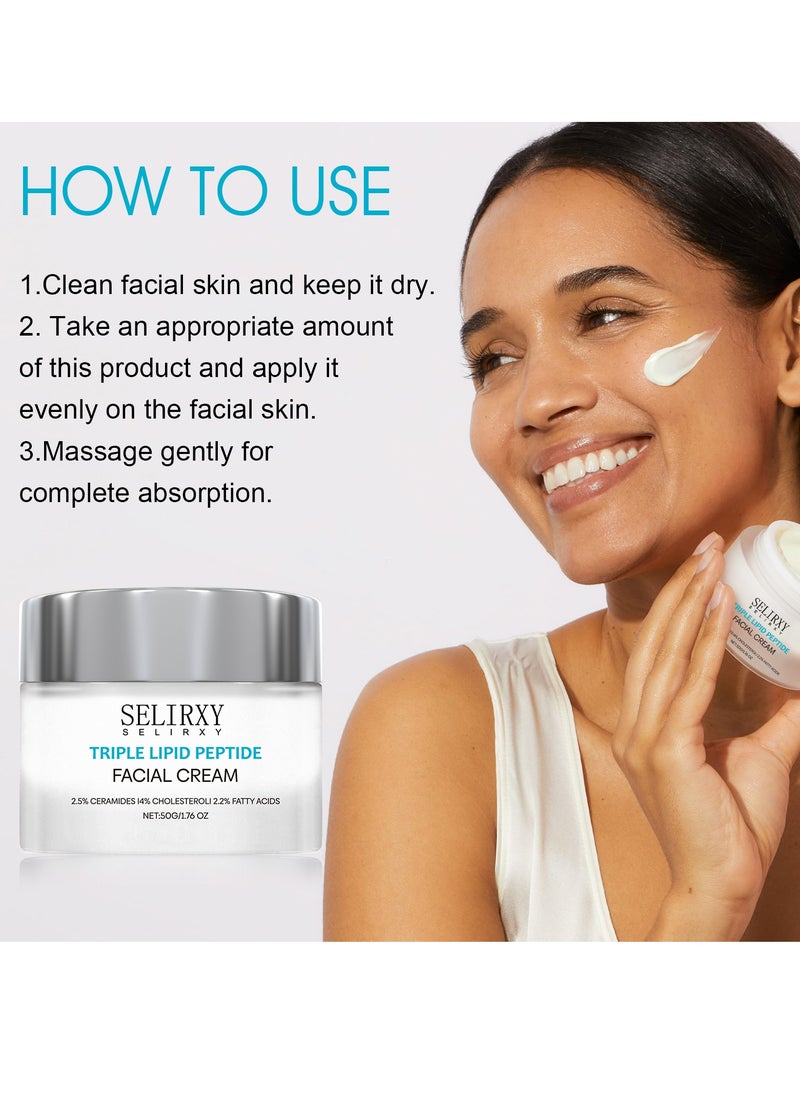 SELIRXY Triple Lipid Peptide Facial Cream 50g - Anti-Aging Face Cream with 2.5% Ceramides & 4% Cholesterol - Moisturizer for Skin Repair & Wrinkle Reduction