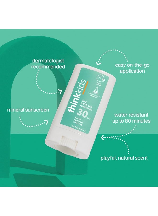 Thinksport Kids SPF 30 Mineral Sunscreen Stick, 0.64 Oz, Safe, Natural, Water Resistant Reef Safe Sunscreen for Children, Broad Spectrum UVA/UVB Sun Screen, Travel Stick for Sun Protection