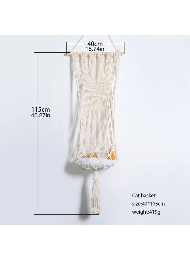 Macrame Cat Hammock, Hanging Cat Bed Cushion and Hanging Kit Kitty Swing Bed Cat Shelf for Cat Small Dog Sleeping Playing Climbing Home Decor (10-15 kg) Type 3