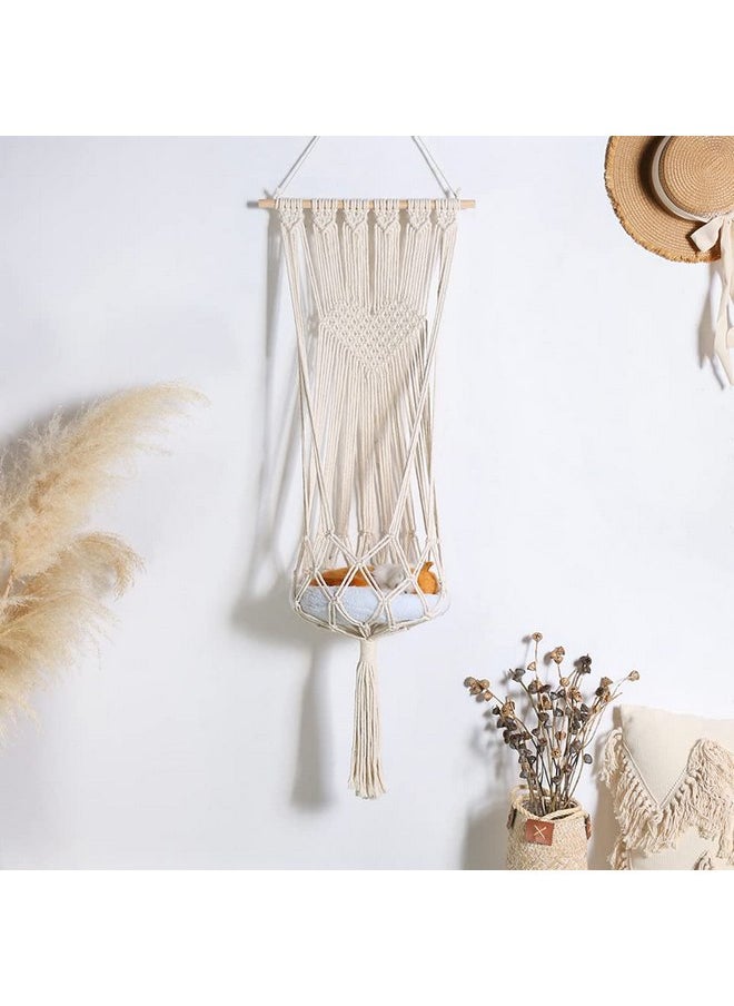 Macrame Cat Hammock, Hanging Cat Bed Cushion and Hanging Kit Kitty Swing Bed Cat Shelf for Cat Small Dog Sleeping Playing Climbing Home Decor (10-15 kg) Type 3