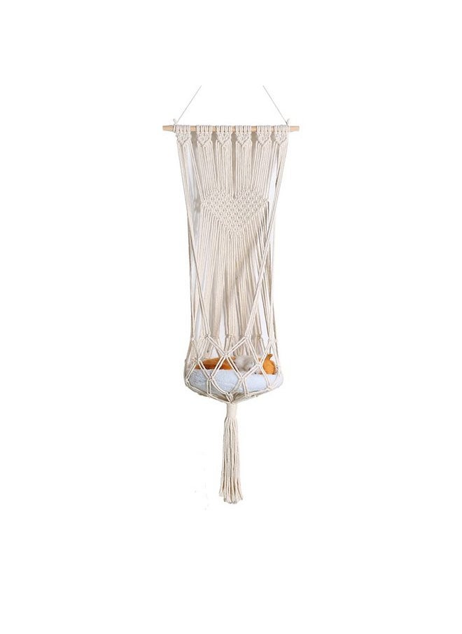Macrame Cat Hammock, Hanging Cat Bed Cushion and Hanging Kit Kitty Swing Bed Cat Shelf for Cat Small Dog Sleeping Playing Climbing Home Decor (10-15 kg) Type 3
