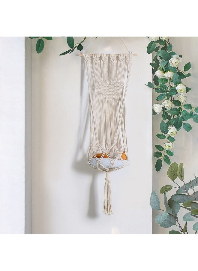 Macrame Cat Hammock, Hanging Cat Bed Cushion and Hanging Kit Kitty Swing Bed Cat Shelf for Cat Small Dog Sleeping Playing Climbing Home Decor (10-15 kg) Type 3