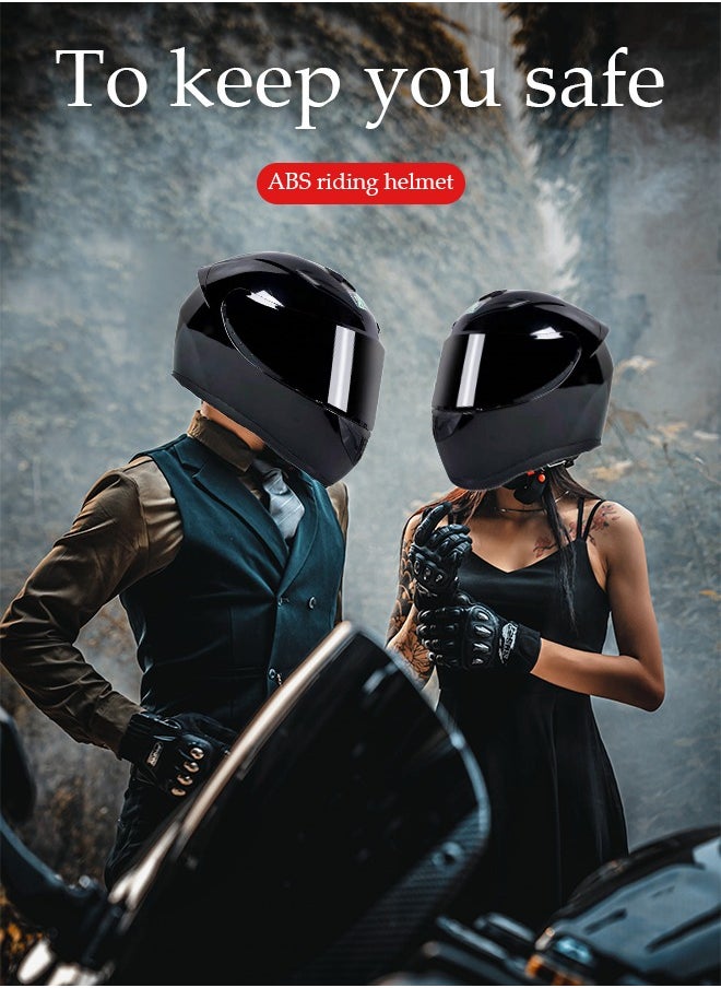 Full face motorcycle helmet, lightweight, collision resistant, breathable lining motorcycle helmet, cool riding equipment Four season racing helmet, suitable for both men and women, black