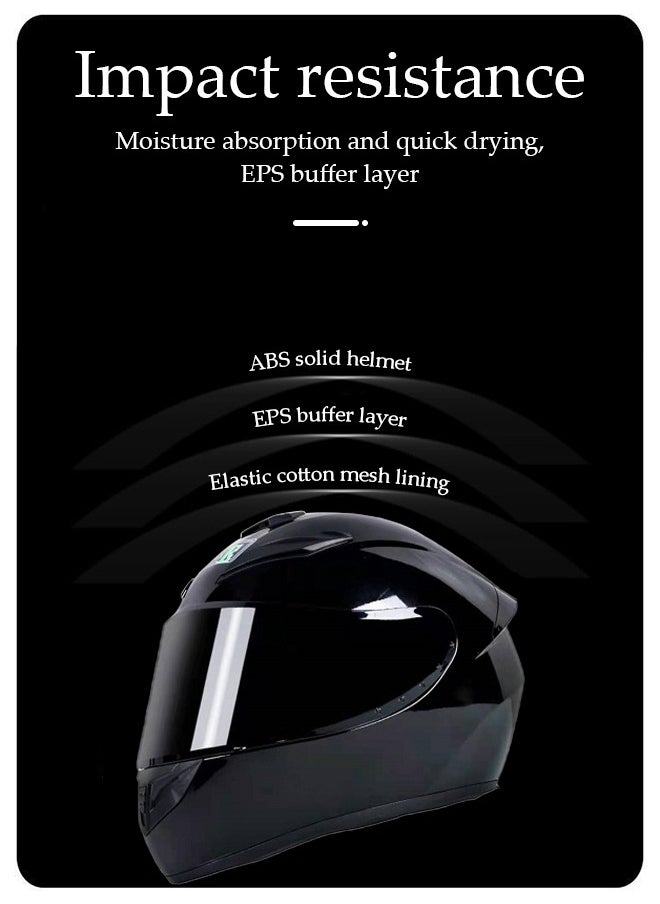 Full face motorcycle helmet, lightweight, collision resistant, breathable lining motorcycle helmet, cool riding equipment Four season racing helmet, suitable for both men and women, black