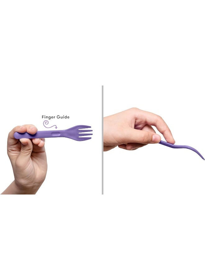 OmieBox Kids Utensils Set with Case - 2 Piece Plastic, Reusable Fork and Spoon Silverware with Pod for Kids (Lilac)