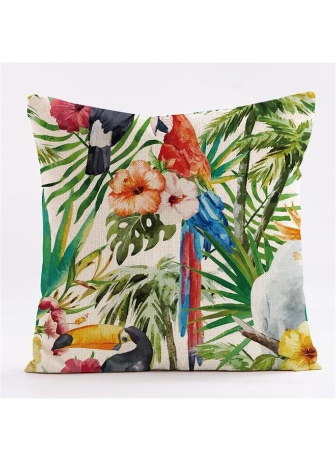 Throw Pillow Covers Spring Summer Decorative Outdoor Linen Fabric Pillow Case for Couch Bed Car Home 45x45 cm,Set of 4 Flowers and Flamingo