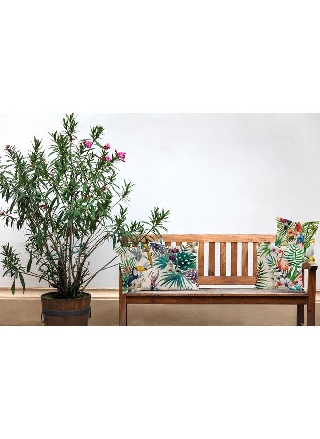 Throw Pillow Covers Spring Summer Decorative Outdoor Linen Fabric Pillow Case for Couch Bed Car Home 45x45 cm,Set of 4 Flowers and Flamingo