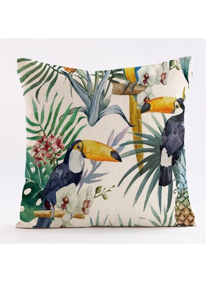 Throw Pillow Covers Spring Summer Decorative Outdoor Linen Fabric Pillow Case for Couch Bed Car Home 45x45 cm,Set of 4 Flowers and Flamingo