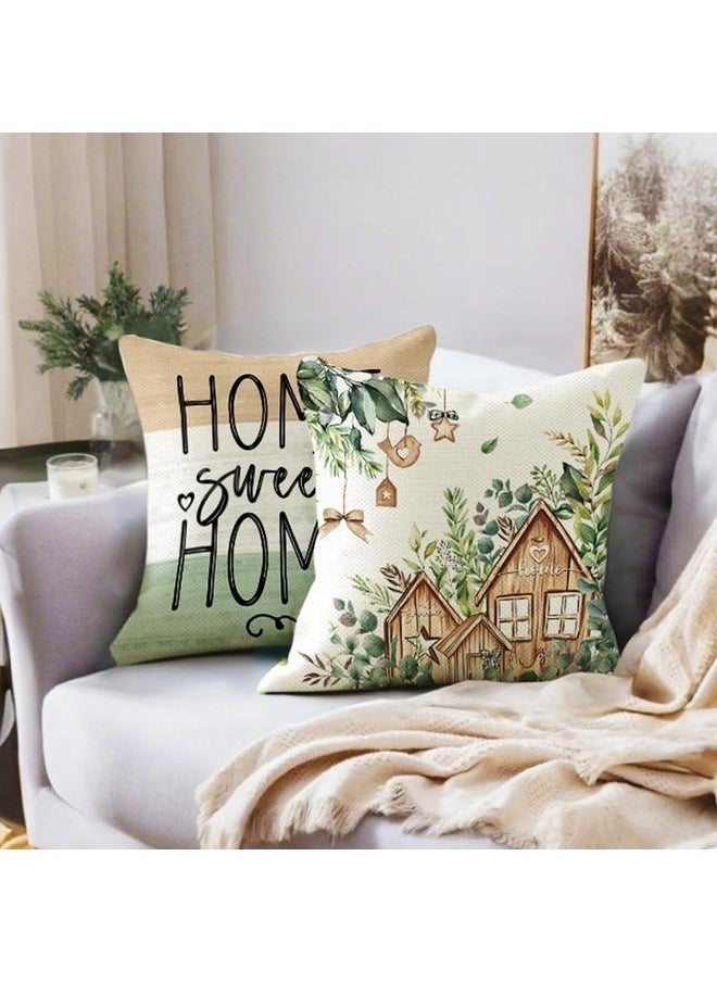 Farmhouse Spring Throw Pillows 18x18 Pillow Cover Set of 4, Colorful Plaid Bless Our Sweet Home Cottage Springtime Seasonal Decorations