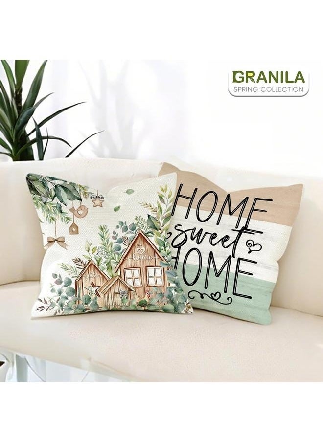 Farmhouse Spring Throw Pillows 18x18 Pillow Cover Set of 4, Colorful Plaid Bless Our Sweet Home Cottage Springtime Seasonal Decorations