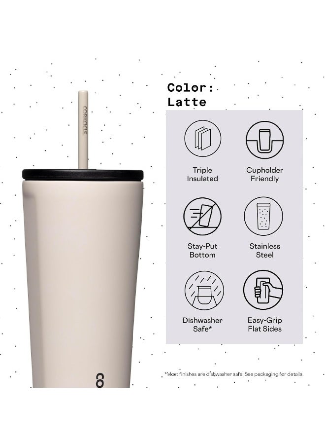 Corkcicle Cold Cup Insulated Tumbler with Lid and Straw, Latte, 24 oz – Reusable Water Bottle Keeps Beverages Cold for 12hrs, Hot 5hrs – Cupholder Friendly Tumbler, Lid for Flexible Sipping