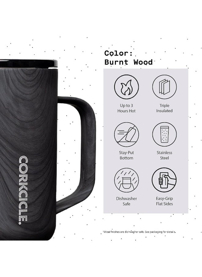 Corkcicle Triple Insulated Coffee Mug with Lid and Handle, Burnt Wood, 16 oz – Stainless Steel Travel Mug Keeps Beverages Hot for 3+ Hours – Non-Slip, Easy-Grip, Spill-Resistant Tumbler