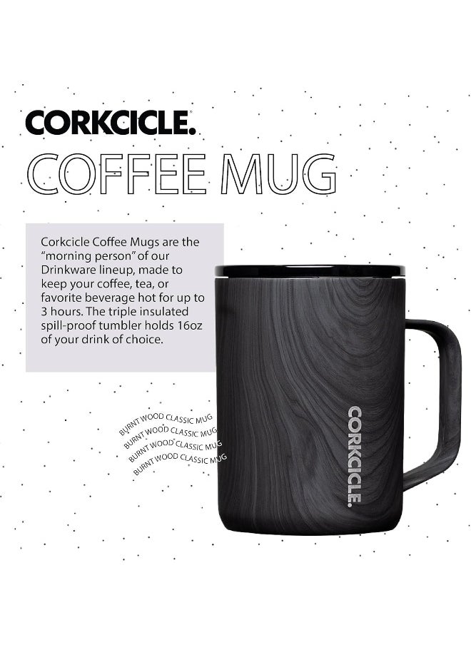 Corkcicle Triple Insulated Coffee Mug with Lid and Handle, Burnt Wood, 16 oz – Stainless Steel Travel Mug Keeps Beverages Hot for 3+ Hours – Non-Slip, Easy-Grip, Spill-Resistant Tumbler