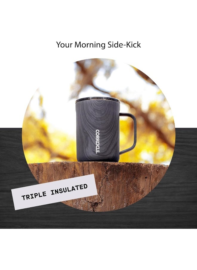 Corkcicle Triple Insulated Coffee Mug with Lid and Handle, Burnt Wood, 16 oz – Stainless Steel Travel Mug Keeps Beverages Hot for 3+ Hours – Non-Slip, Easy-Grip, Spill-Resistant Tumbler