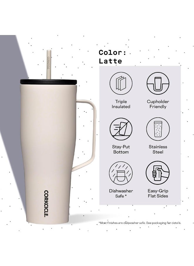 Corkcicle Cold Cup XL Insulated Tumbler with Handle, Lid, & Straw, Latte, 30 oz – Reusable Cupholder Friendly Water Bottle Keeps Drinks Cold 12hrs