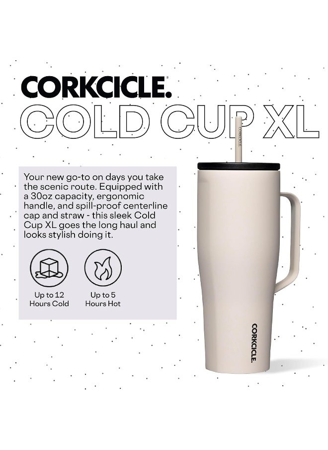 Corkcicle Cold Cup XL Insulated Tumbler with Handle, Lid, & Straw, Latte, 30 oz – Reusable Cupholder Friendly Water Bottle Keeps Drinks Cold 12hrs