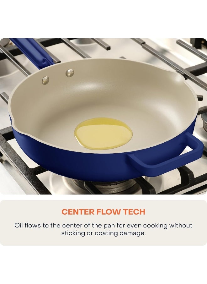 Nutricook One Pan 26cm, Cast Aluminum, w/Self-Basting Lid, Steamer Basket, Silicone Spatula, Ceramic Non-stick Coating, Oven Safe, Induction Safe, Designed in California, NC-OP126AB, All Blue