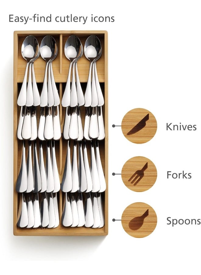 Joseph Joseph Drawer Store Large Compact Cutlery Drawer Organiser 8 Compartments Holds 48 Pieces Bamboo