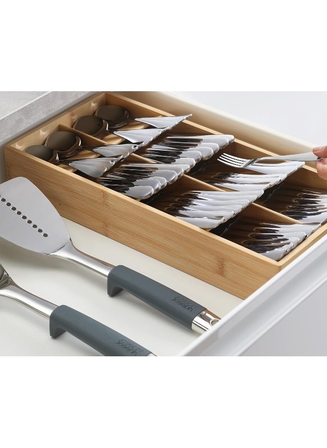 Joseph Joseph Drawer Store Large Compact Cutlery Drawer Organiser 8 Compartments Holds 48 Pieces Bamboo