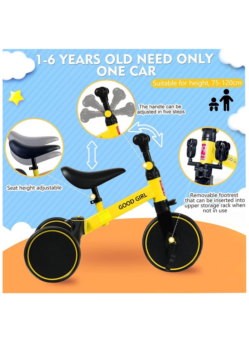 4 In 1 Kids Tricycles Toddlers Trike with Adjustable Seat for Indoor and Outdoor Girls and Boys Yellow