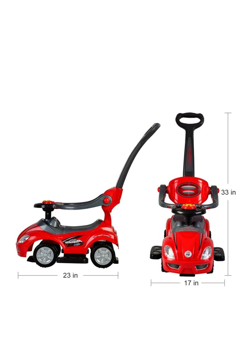 Push Cars for Toddlers, 3 in 1 Ride on Push Car with Music, Safety Brackets, and Anti-Topple Devices, Removable Handle for the Ages 1-3 years (Red) 301