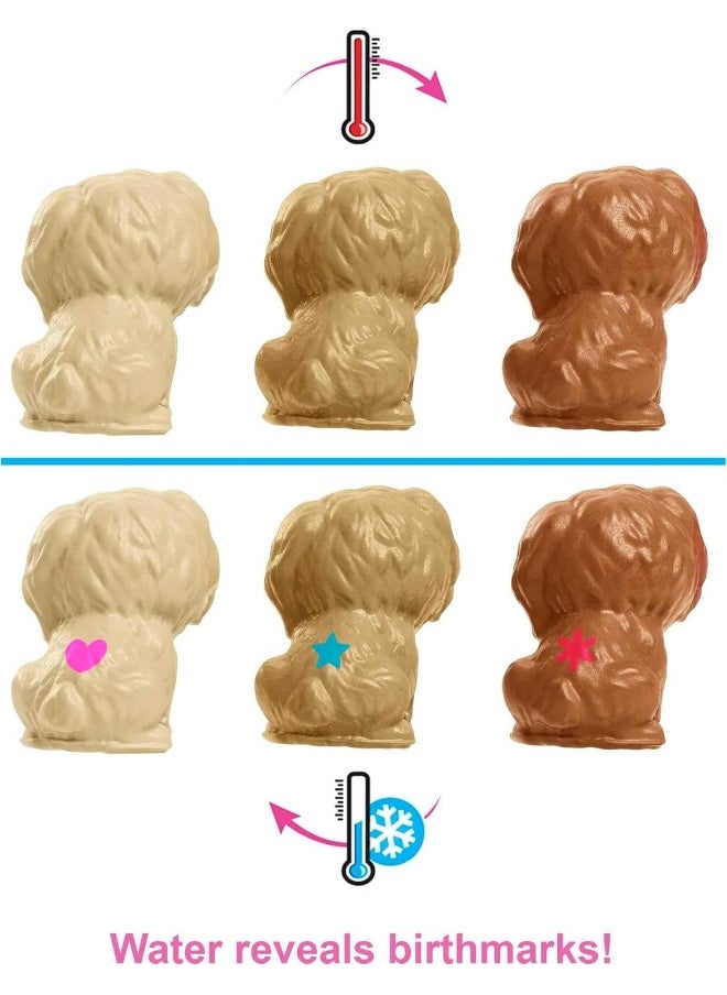 Barbie Doll Newborn Pups Playset with Blonde Doll, Mommy Dog and 3 Puppies, Kids Toys